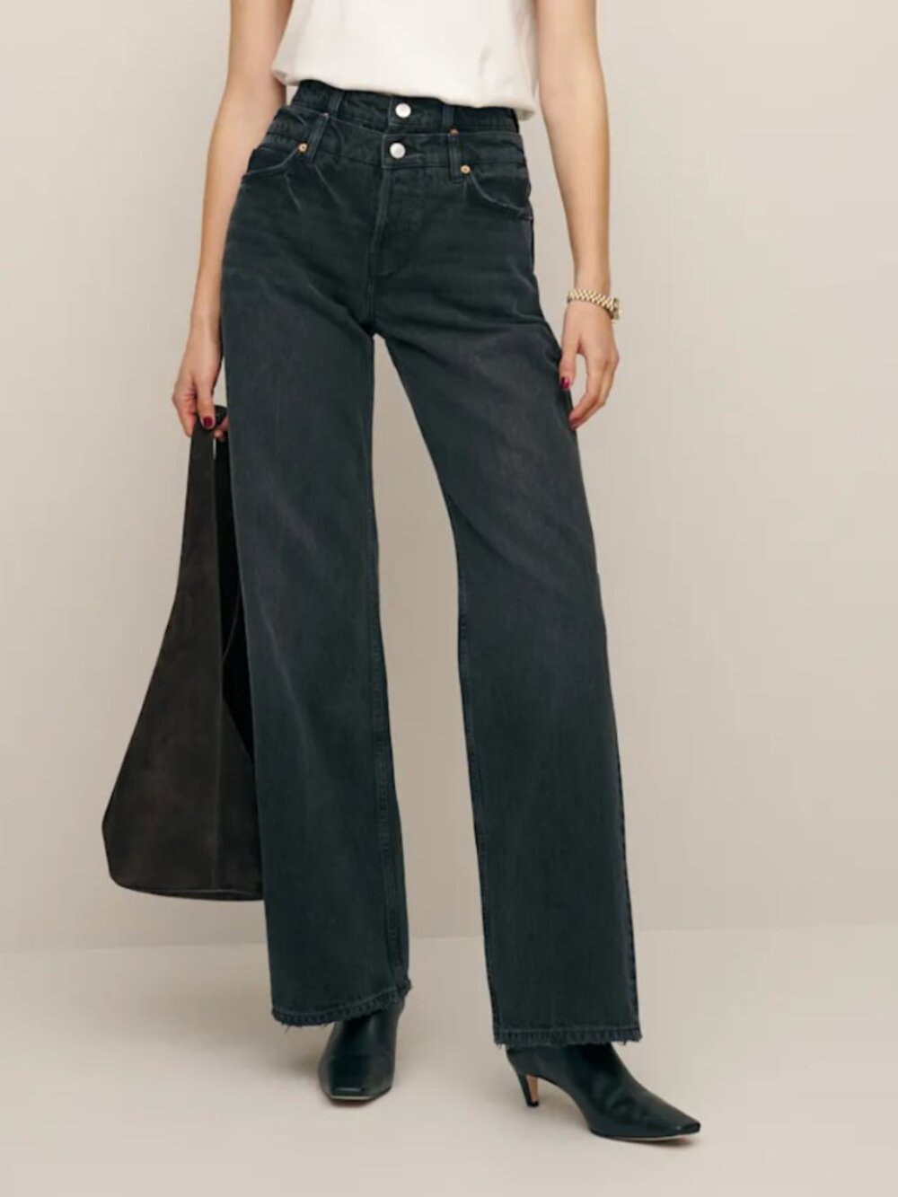Reformation Cary Double Waistband High Rise Slouchy Wide Leg Jeans Trinity